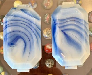 Akro Agate (2) Tab Rectangular Slag Swirl Glass Ashtrays (2 Qty) 2