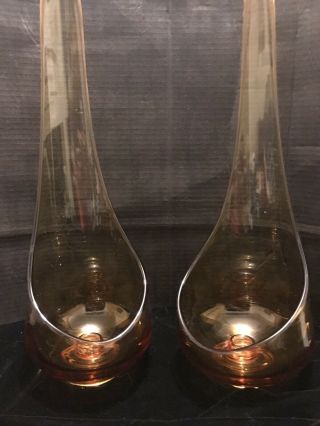 Vintage Mcm Viking Glass Taperglow Art Stretch Candle Holders In Amber