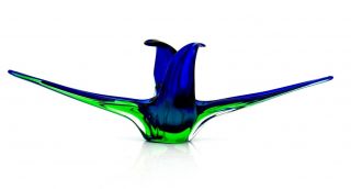 Dominion Majesty Of Glass Huge 54cm Wide Wing Murano Blue Electric Green Dish