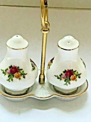 Royal Albert Old Country Roses 3 Pc Salt And Pepper Shakers Tray Set