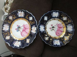 Two Plates,  Old,  Antique? Appear To Be Hand Painted,  Portrait Of Lady In Pink