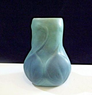 Vintage 1930s Art Nouveau Van Briggle Turquoise Blue Onion Bulb Vase 4.  5 "