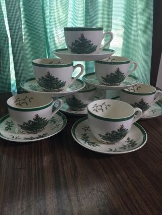 Vintage Spode Christmas Tree Made In England Tea Cup And Saucers Set Of 7