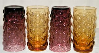 - Cool Vintage Set (4) Bubble Glass Tumblers 2 - Purple & 2 - Amber All Ex