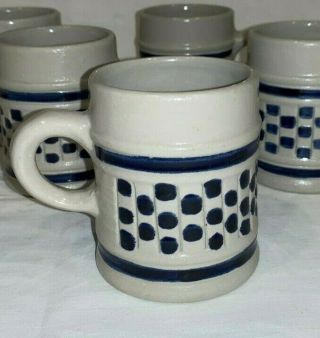 (Set of 6) Williamsburg Pottery Cobalt Checkerboard Stoneware MUGS 4