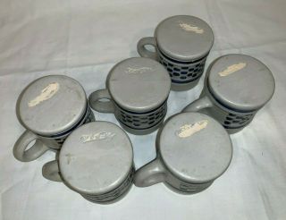 (Set of 6) Williamsburg Pottery Cobalt Checkerboard Stoneware MUGS 5