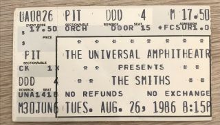 The Smiths Concert Ticket Universal Amphitheater August 26th 1986 Queen Is Dead