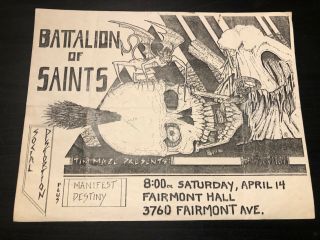 Battalion Of Saints/social Distortion Orig 80s Socal Hc Punk Flyer Kbd Vtg