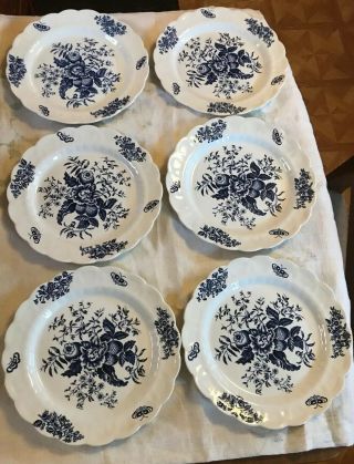 Set Of 6,  Vintage Booths England Blue Peony (a 8021) 10.  5 " Dinner Plates