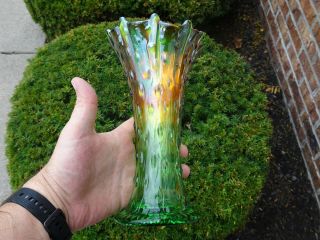 Antique Northwood Tree Trunk Carnival Glass Green Vase