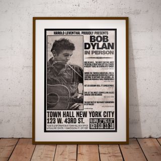 Bob Dylan 1963 Nyc First Major Concert Three Print Options Or Framed Poster