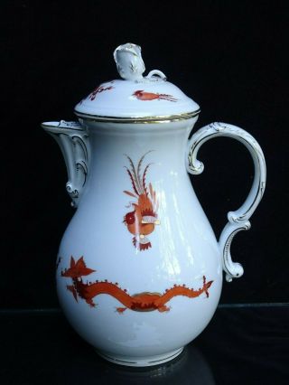 Antique Meissen " Red Court Dragon " Large Coffee Pot & Lid