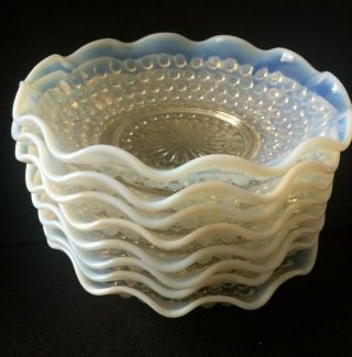 Vintage Moonstone Hobnail SET OF 8 Dishes/ Bowls Blue Opalescent 7