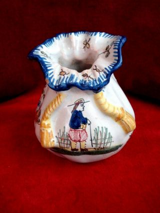 Small Antique Vase - French Faience Pottery - Breton Man - - Vintage Quimper? - Charming
