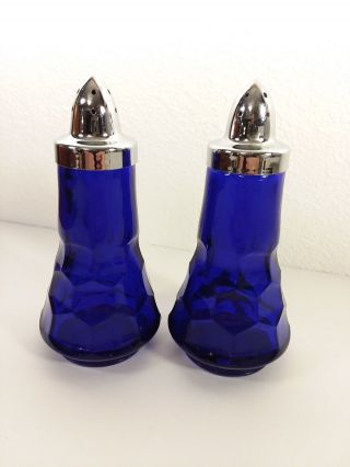 Vintage Viking Glass Georgian Honeycomb Cobalt Blue Salt & Pepper Shakers