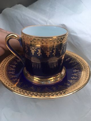 Limoges France Blue Gold Porcelain Cup And Saucer
