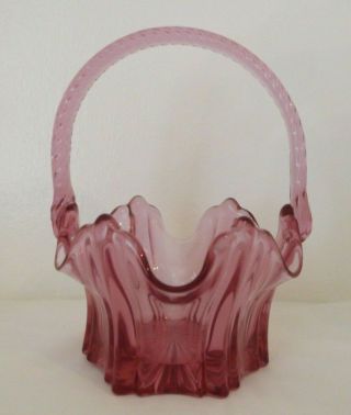 Vintage Fenton Art Glass Amethyst Basket With Twisted Handle And Scalloped Edge