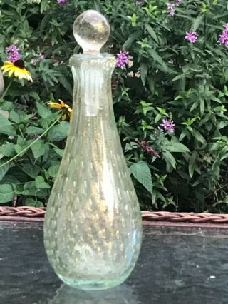 Tall Vintage Toso Murano Glass Perfume Bottle Gold Aventurine Bullicante