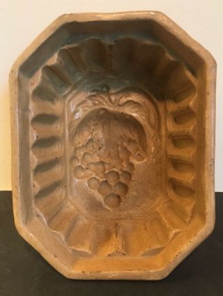 Antique Yellow Ware Pudding / Butter Mold Grape Pattern