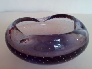 Mid - Century Murano Italian Art Glass Bowl Purple Amethyst Controlled Bubbles