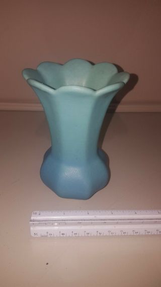 Vintage Van Briggle Pottery Vase - Blue/turquoise - Rare Octagon Shape 6 " -