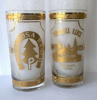 Set Of Two Vintage Culver Ponderosa Ranch Souvenir Glasses Iced Tea Tumblers Mcm