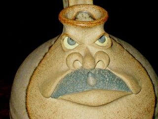 Handcrafted Muggins Ugly Face Pottery Moonshine Jug Pitcher 6 7/8 "