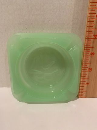 Vintage Jadite Green Glass Square Ashtray With A Rose Embossed In Bottom Fenton?