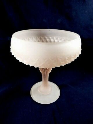 Vintage Frosted Pink Satin Glass Diamond Pattern Footed Compote