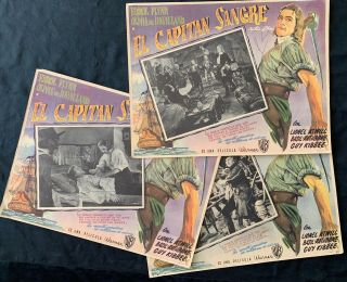Captain Blood Errol Flynn Olivia De Havilland (3) Mexican Lobby Cards 1935