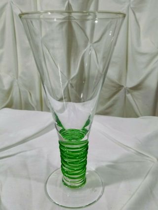 Vintage TIFFIN Crystal Cordial Flute Green Threaded Glass Set of 4 Hand Blown 7 