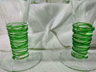 Vintage TIFFIN Crystal Cordial Flute Green Threaded Glass Set of 4 Hand Blown 7 