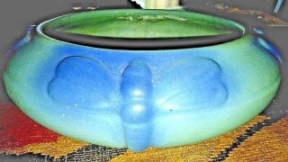 Gorgeous Van Briggle Blue And Green Bowl / Planter With Dragon Fly Design