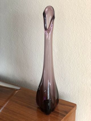 Vintage Mid Century Modern Viking Glass Epic 3 Foil Amethyst Purple Swung Vase