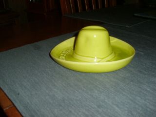 Vintage Chartreuse Cowboy Hat Ashtray Yellowstone Park.  Bauer California Pottery 3