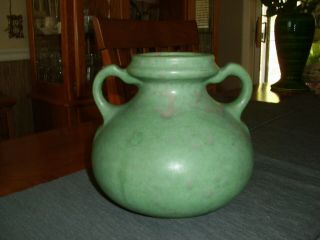 Vintage Burley Winter Pottery Green Two - Handled Vase