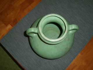 Vintage Burley Winter Pottery Green Two - Handled Vase 5