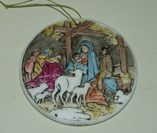 Vintage Fenton Hand Painted Nativity Scene Christmas Ornament - Artist Signed