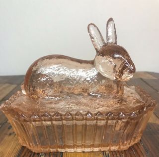 Vintage Westmoreland Pink Depression Glass Rabbit Covered Candy Dish - Perfect