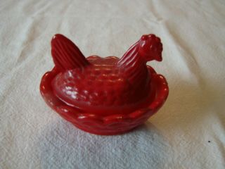 Westmoreland Glass Red/white Mini Chicken Hen On Nest Basket Salt Dip