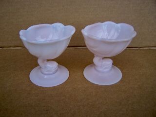 2 Vintage Cambridge Glass Crown Tuscan Dolphin Foot Candle Holders / Vases