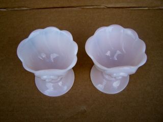 2 Vintage Cambridge Glass Crown Tuscan Dolphin Foot Candle Holders / Vases 4