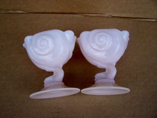 2 Vintage Cambridge Glass Crown Tuscan Dolphin Foot Candle Holders / Vases 5