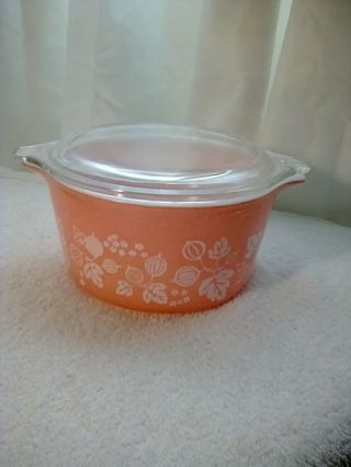 Vintage Pyrex Pink Gooseberry 473 1 Quart Dish & Glass Lid Bowl 470 - C Casserole