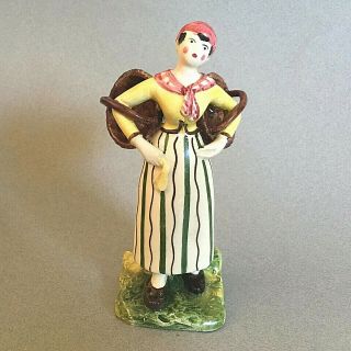 Vintage Peasant Woman With Baskets Hand Painted Made In Italy Majolica