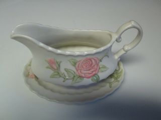 Vintage Vernon Ware By Metlox Pottery Pink Rose Gravy Boat Made In California