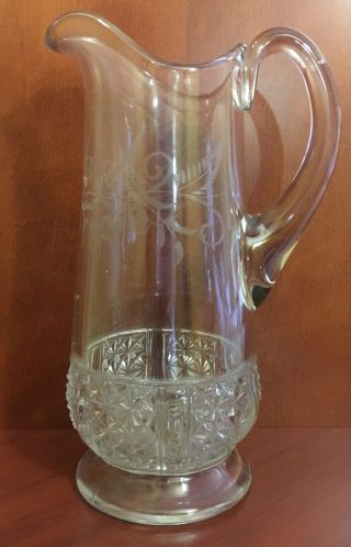 Eapg Antique Pattern Glass Six - Panel Finecut Etched Tankard Pitcher Dalzell 17