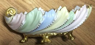 Old Ceramic Arts Company Cac Beleek Pastel Gold Rimed Footed Dish