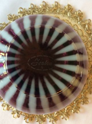 Fenton Purple Plum Opalescent Rib Optic Striped Rose Bowl 5