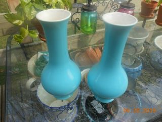 Vintage Turquoise 11 " Vase Set Of Two (2) Gmb Franciscan Pottery Cond
